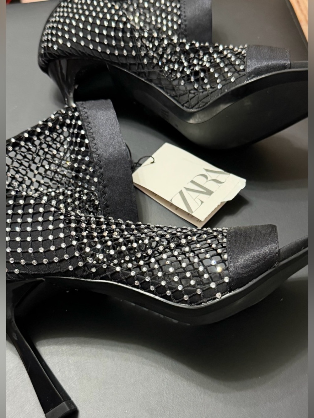 Zara Black Mesh Heeled Sandals - Picture 2 of 3